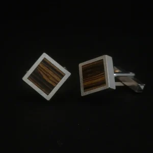 Handgefertigte Silbermanschettenknöpfe mit Zebranoholz